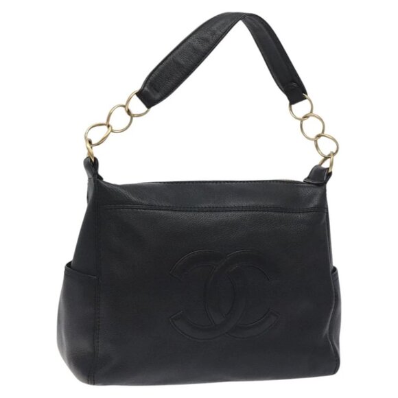 CHANEL COCO Mark Chain Shoulder Bag Leather Black Gold CC Auth am8635V - Picture 1 of 16